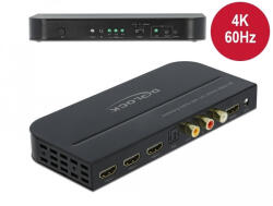 Delock HDMI kapcsoló 3 x HDMI bemenet - 1 x HDMI kimenet 4K 60 Hz Audio Extractor-ral (66498) (66498)