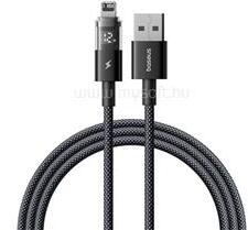 Baseus DISPLAY II adatkábel (USB - lightning, 2.4A, gyorstöltő, cipőfűző, LED kijelző, 100cm) FEKETE (P10382700121-00) (P10382700121-00)