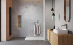 Radaway Modo New Brushed Nickel II Walk-in szálcsiszolt króm zuhanyfal törölközőtartóval 80 átlátszó