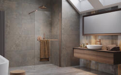 Radaway Modo New Brushed Copper II Walk-in szálcsiszolt réz zuhanyfal törölközőtartóval 135 átlátszó