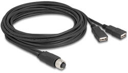 Delock M12 kábel A-kódú, 8 tűs anya- 2 x USB 2.0 A-típusú anya 3 m fekete