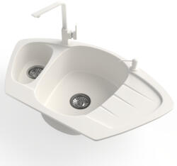 NERO Gránit Mosogató Nero Compact + Design Csaptelep + Adagoló Fehér