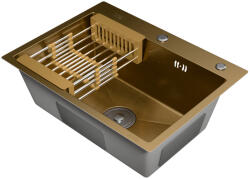 NERO Acél Mosogatótálca Nero Italia 60 X 45 Cm + Szárítókosár + Szifon (szálcsiszolt Arany)