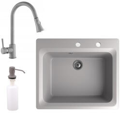 NERO Gránit Mosogató NERO Italia + Kihúzható Snake Csaptelep + Adagoló Szürke