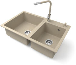 NERO Gránit Mosogatótálca Nero Palazzo + Kihúzható Linea Csaptelep + Adagoló Bézs