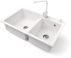 NERO Gránit Mosogatótálca Nero Palazzo + Design Csaptelep + Adagoló Fehér