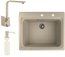 NERO Gránit Mosogató NERO Italia + Design Csaptelep + Adagoló Bézs