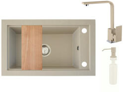 NERO Gránit Mosogató Nero Panama + Design Csaptelep + Vágódeszka + Adagoló Bézs