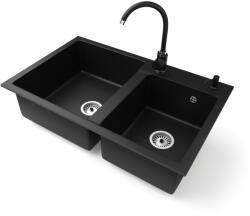 NERO Gránit Mosogatótálca Nero Palazzo + Magasított Csaptelep + Adagoló Matt Fekete