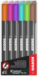 Kores Set 6 x Marker permanent Kores, varf fin - 1mm, 6 culori (KO22146)