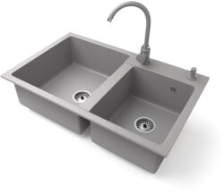 NERO Gránit Mosogatótálca Nero Palazzo + Magasított Csaptelep + Adagoló Szürke