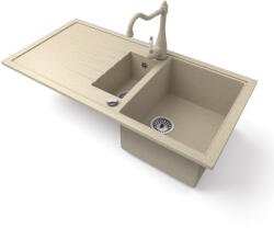 NERO Gránit Mosogató - Nero Solarys + Rusztikus Csaptelep + Dugókiemelő Bézs SOG995-49B01