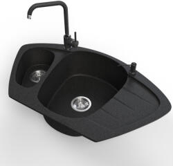 NERO Gránit Mosogató Nero Compact + Steel Csaptelep + Adagoló Fekete