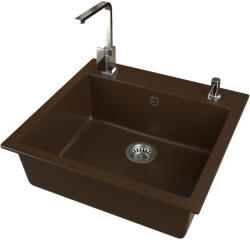 NERO Gránit Mosogató EOS Como + Design Csaptelep + Adagoló + Szifon (matt barna)