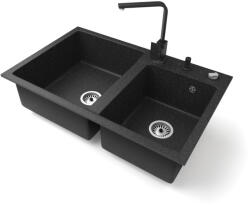 NERO Gránit Mosogatótálca Nero Palazzo + Design Csaptelep + Adagoló + Dugókiemelő Fekete