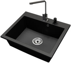 NERO Gránit Mosogató NERO Piazza-60 + Design Csaptelep + Adagoló Fekete