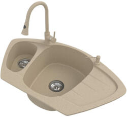 NERO Gránit Mosogató Nero Compact + Kihúzható Zuhanyfejes Snake Csaptelep + Adagoló Bézs