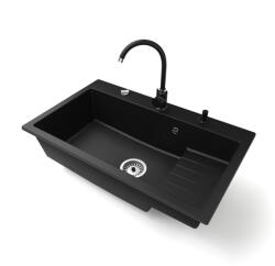 NERO Gránit Mosogatótálca NERO Boss + Magasított Csaptelep + Adagoló + Dugókiemelő Matt Fekete