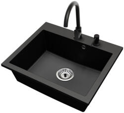 NERO Gránit Mosogató NERO Piazza-60 + Magasított Csaptelep + Adagoló Fekete