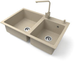 NERO Gránit Mosogatótálca Nero Palazzo + Design Csaptelep + Adagoló Bézs