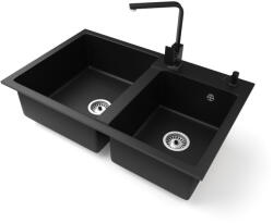 NERO Gránit Mosogatótálca Nero Palazzo + Design Csaptelep + Adagoló Matt Fekete