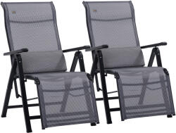 Outsunny Kerti Dönthető Szék Nulla Gravitációval, 2 Darabos Szett, 9 Pozícióban Állítható Háttámla és Párnák, 65x70x111cm, Szürke