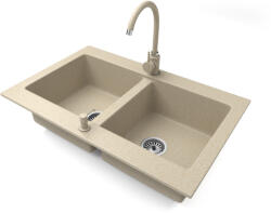 NERO Gránit Mosogatótálca NERO Verso + Magasított Csaptelep + Adagoló (bézs)