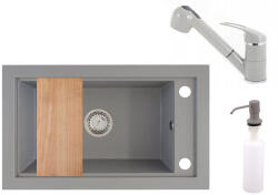 NERO Panama P686-427S Gránit Mosogató + Kihúzható Shower Csap + Adagoló + Deszka + Szifon Szürke