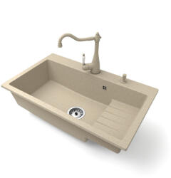 NERO Gránit Mosogatótálca NERO Boss + Vintage Csaptelep + Dugókiemelő Bézs