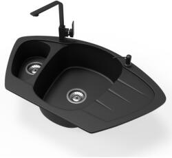 NERO Gránit Mosogató Nero Compact + Design Csaptelep + Adagoló Matt Fekete