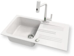 NERO Gránit Mosogató NERO Malta + Welland-3428 Okoscsaptelep + Dugókiemelő Fehér