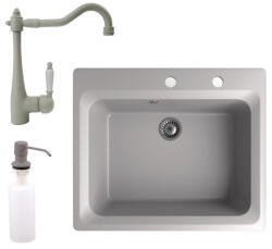 NERO Gránit Mosogató NERO Italia + Rusztikus Csaptelep + Adagoló Szürke