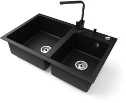 NERO Gránit Mosogatótálca Nero Palazzo + Design Csaptelep + Adagoló + Dugókiemelő Matt Fekete