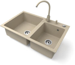 NERO Gránit Mosogatótálca Nero Palazzo + Magasított Csaptelep + Adagoló + Dugókiemelő Bézs