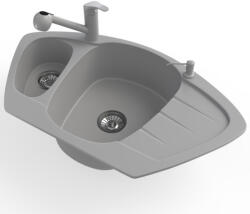 NERO Gránit Mosogató Nero Compact + Kihúzható Zuhanyfejes Shower Csaptelep + Adagoló Szürke