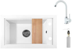 NERO Panama P686-427BI Gránit Mosogató + Csap + Adagoló + Deszka + Szifon Fehér