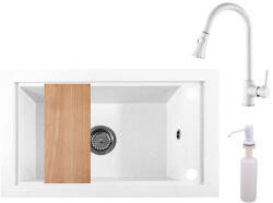 NERO Gránit Mosogató Nero Panama + Kihúzható Snake Csaptelep + Vágódeszka + Adagoló Fehér