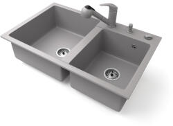 NERO Gránit Mosogatótálca Nero Palazzo + Kihúzható Zuhanyfejes Shower Csaptelep + Adagoló + Dugókiemelő Szürke