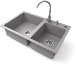 NERO Gránit Mosogatótálca Nero Palazzo + Magasított Csaptelep + Adagoló + Dugókiemelő Szürke