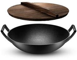 Perfect Home Öntöttvas Wok hagyományos kínai, fa fedővel nagy 36, 5 cm 11813 (11813)