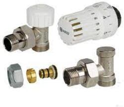 ARCO Radiátor szelep. SZETT thermofej sarok előre réz cstl+vissza térő réz cst-val