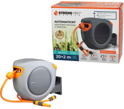 Strend Pro Premium Fali tömlődob, Strend Pro Premium, szürke/narancssárga, tömlővel, 1/2", 20 + 2 m, 24 bar, automata feltekerő, szórópisztollyal, csatlakozókkal, forgatható konzol, -5°C és +45°C között hőálló (TC256100