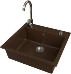 NERO Gránit Mosogató EOS Como + Magasított Csaptelep + Dugókiemelő (barna)