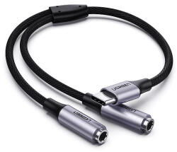 UGREEN - Audio kábeladapter (30732) - C típusú 2x csatlakozóaljzathoz, 3, 5 mm, 25 cm - ezüst (KF239595)