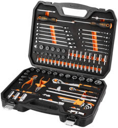 NEO TOOLS Szerszám és dugókulcs készlet, 1/4", 1/2", EVA habszivacs, műanyag koffer, 96db (10-065) - storeplace