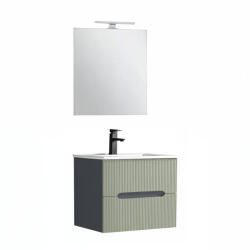 Leziter Trent Mobilier de baie 60 cm lavoar ceramic (2 sertare) cu oglindă 60x80 cm gri antracit-verde-oliv (TRENT60ANTSZZ)