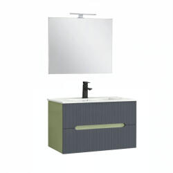 Leziter Trent Mobilier de baie 80 cm lavoar ceramic (2 sertare) cu oglindă 60x80 cm verde fistic-gri antracit (TRENT80VZANTSZ)