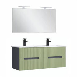 Leziter Trent Mobilier de baie 120 cm lavoar ceramic cu oglindă 60x120 cm gri antracit-verde fistic (TRENT120ANTSZVZ)