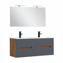 Leziter Trent Mobilier de baie 120 cm Lavetă ceramică cu oglindă 60x120 cm stejar sunset-antracit gri (TRENT120SSTANTSZ)