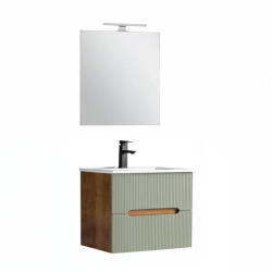 Leziter Trent Mobilier de baie 60 cm lavoar ceramic (2 sertare) cu oglindă 60x80 cm stejar sunset-olive verde (TRENT60SSTZ)